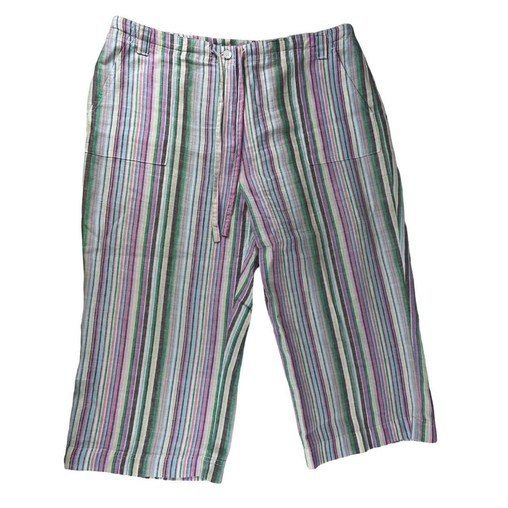 Talbot's Linen Multicolored￼ Striped Capri Pants W/ pockets & Drawstring 16 P